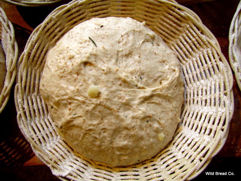 Bread dough in bread basket